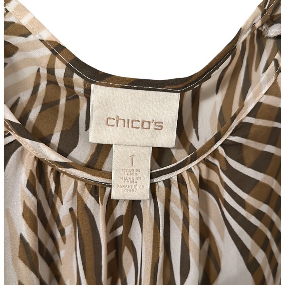 Chico's Women's White/Brown Palm Tree Tunic Top Size 1 (M/8) - Picture 4 of 6